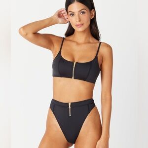 GIGI C Erica Top / Fiona Bottom Black Swimsuit Bikini with Zipper Hardware